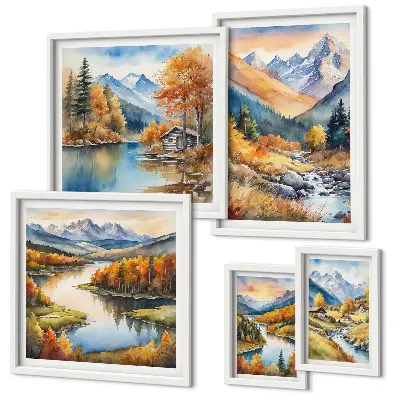 Framed photo set Autumn mountains rivers houses