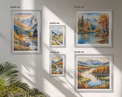 Framed photo set Autumn mountains rivers houses