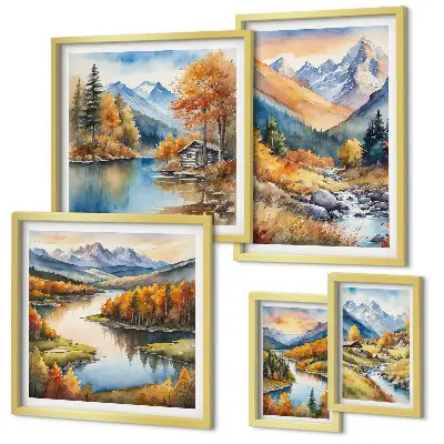 Framed photo set Autumn mountains rivers houses