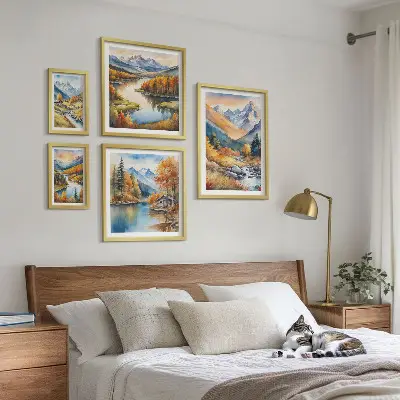 Framed photo set Autumn mountains rivers houses