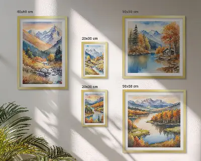 Framed photo set Autumn mountains rivers houses
