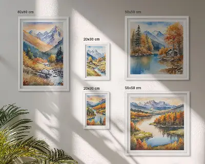 Framed photo set Autumn mountains rivers houses