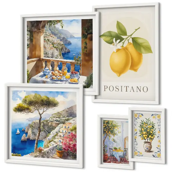 Set of 5 wall art pieces Citrus accents Mediterranean style