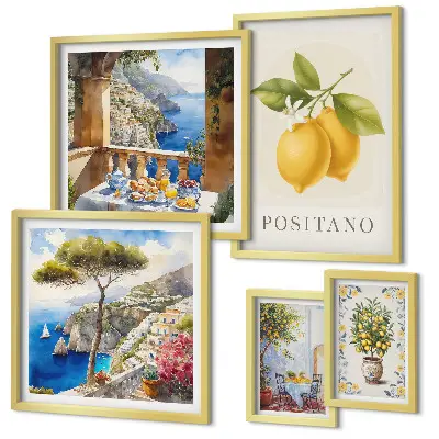 Set of 5 wall art pieces Citrus accents Mediterranean style