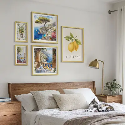 Set of 5 wall art pieces Citrus accents Mediterranean style