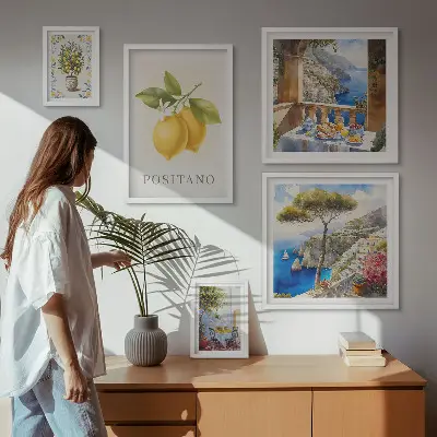 Set of 5 wall art pieces Citrus accents Mediterranean style