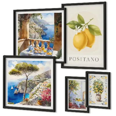 Set of 5 wall art pieces Citrus accents Mediterranean style