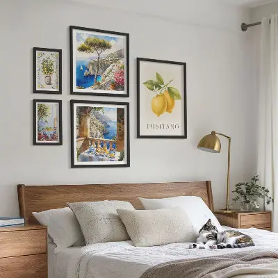 Set of 5 wall art pieces with Mediterranean citrus accents