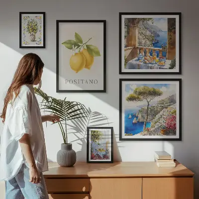 Set of 5 wall art pieces Citrus accents Mediterranean style