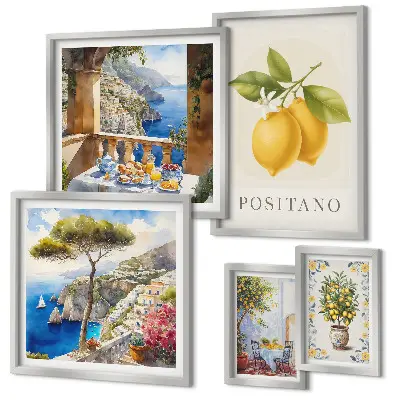 Set of 5 wall art pieces Citrus accents Mediterranean style