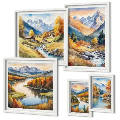 Autumn mountain landscapes gallery wall set