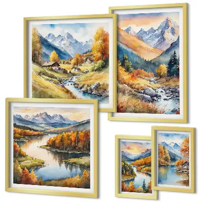Autumn mountain landscapes gallery wall set