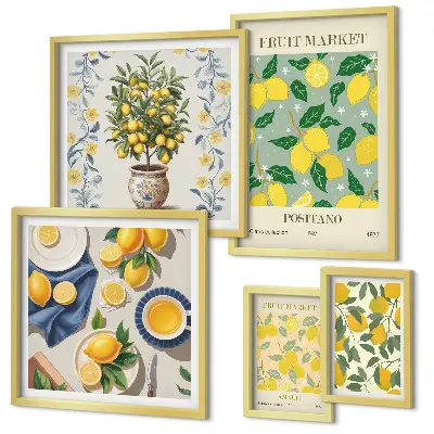 Framed photo set with citrus fresh fruit patterns