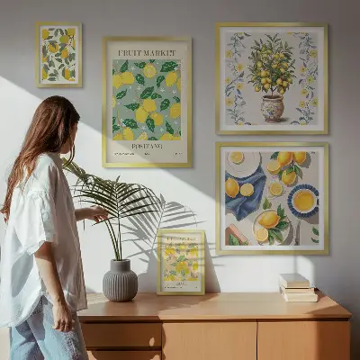 Framed photo set with citrus fresh fruit patterns