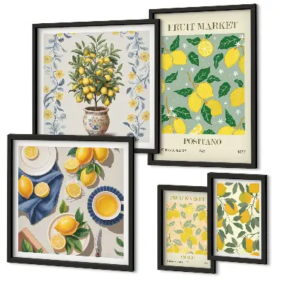 Framed photo set with citrus fresh fruit patterns