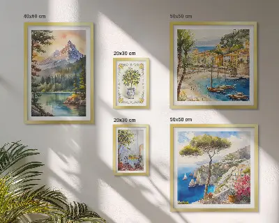 Set of 5 wall art pieces Landscapes of mountains and sea views