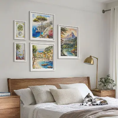 Set of 5 wall art pieces Landscapes of mountains and sea views