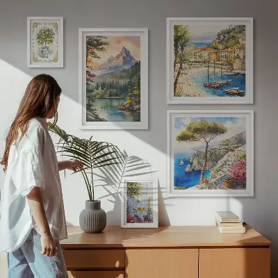 Set of 5 wall art pieces Landscapes of mountains and sea views