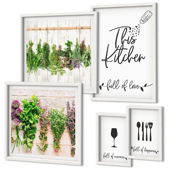 Framed photo set Kitchen love herbs accessories