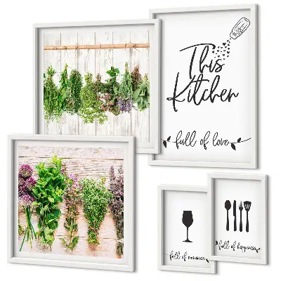 Framed photo set Kitchen love herbs accessories
