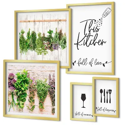 Framed photo set Kitchen love herbs accessories