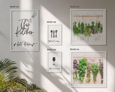 Framed photo set Kitchen love herbs accessories