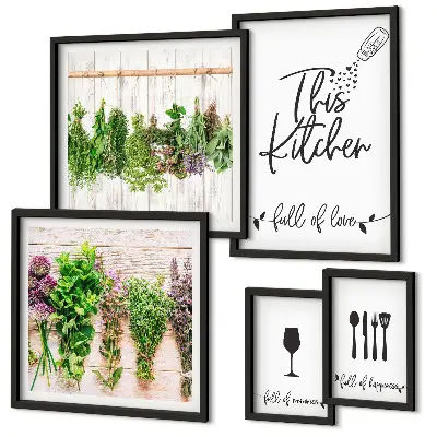 Framed photo set Kitchen love herbs accessories
