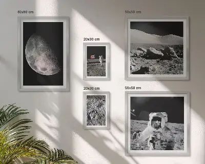 Gallery wall featuring astronaut lunar landscapes