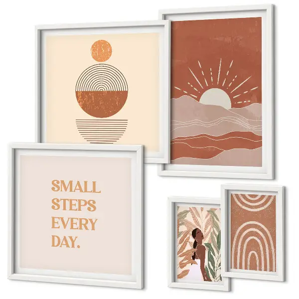 Set of 5 wall art pieces Boho style nature positive slogans