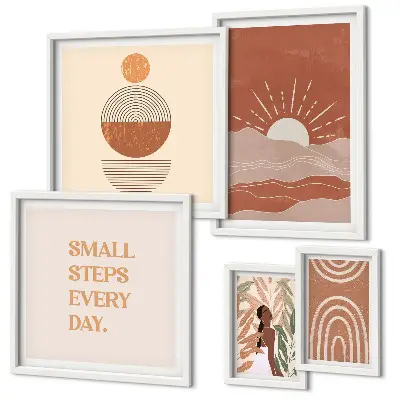 Set of 5 wall art pieces Boho style nature positive slogans