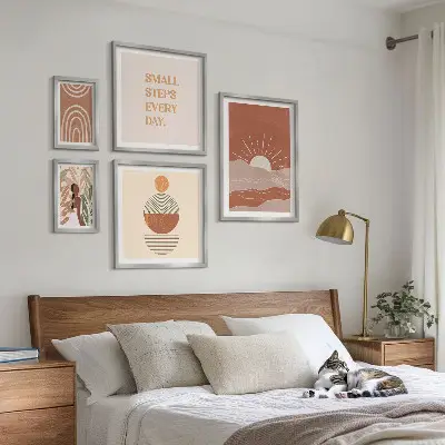 Set of 5 wall art pieces Boho style nature positive slogans
