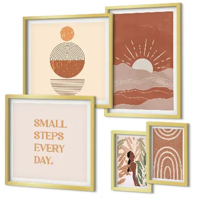 Set of 5 boho style nature wall art pieces with positive slogans