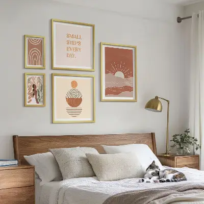 Set of 5 wall art pieces Boho style nature positive slogans