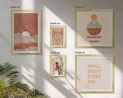 Set of 5 wall art pieces Boho style nature positive slogans