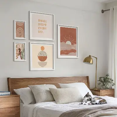 Set of 5 wall art pieces Boho style nature positive slogans