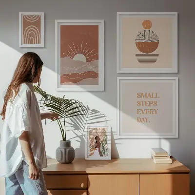 Set of 5 boho style nature wall art pieces with positive slogans