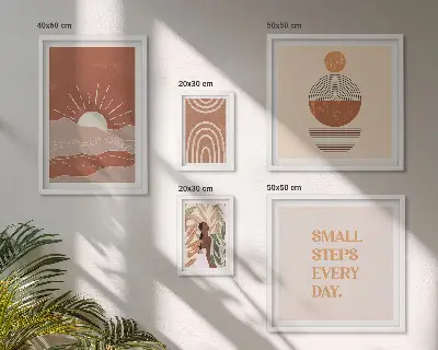 Set of 5 wall art pieces Boho style nature positive slogans
