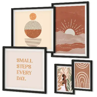Set of 5 boho style nature wall art pieces with positive slogans