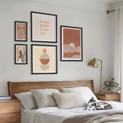 Set of 5 boho style nature wall art pieces with positive slogans
