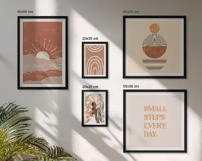 Set of 5 wall art pieces Boho style nature positive slogans