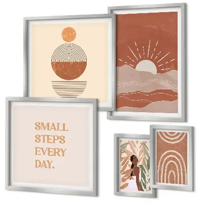 Set of 5 boho style nature wall art pieces with positive slogans