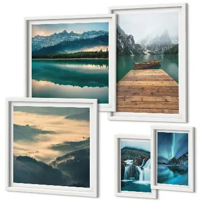 Landscape wall art set set of 5 waterfalls and mountains pieces