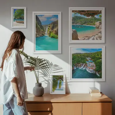 Gallery wall tropical waterfalls and beaches theme