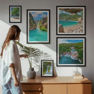 Gallery wall tropical waterfalls and beaches theme
