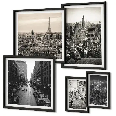 Framed photo set City panoramas of European capitals