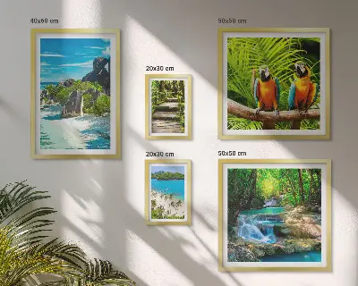Set of 5 wall art pieces Tropical landscapes birds waterfalls