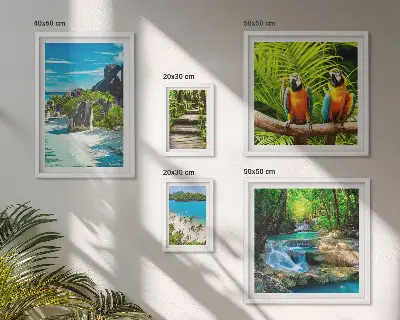 Set of 5 wall art pieces Tropical landscapes birds waterfalls