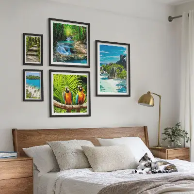 Set of 5 wall art pieces Tropical landscapes birds waterfalls