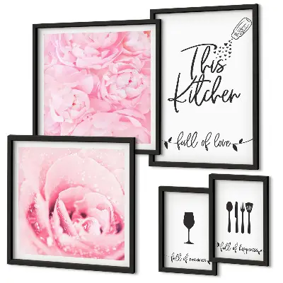 Set of 5 wall art pieces Kitchen inspirations roses accessories