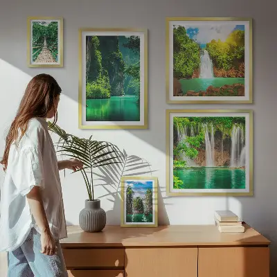 Gallery wall set tropics waterfalls green nature theme